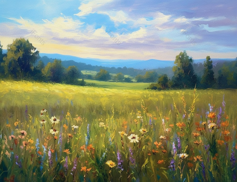 夏日傍晚夕阳日落平原草地森林黄色印象主义油画,插画/手绘图,插画/手绘图库,插画/手绘图下载,插画/手绘
